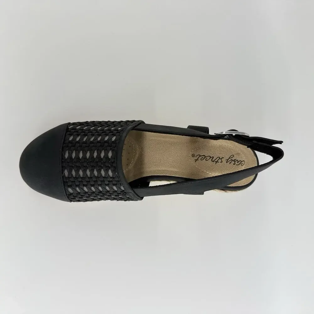 Easy Street Taffy Wedge Slingback Sandals Black Size 6WW Women’s New